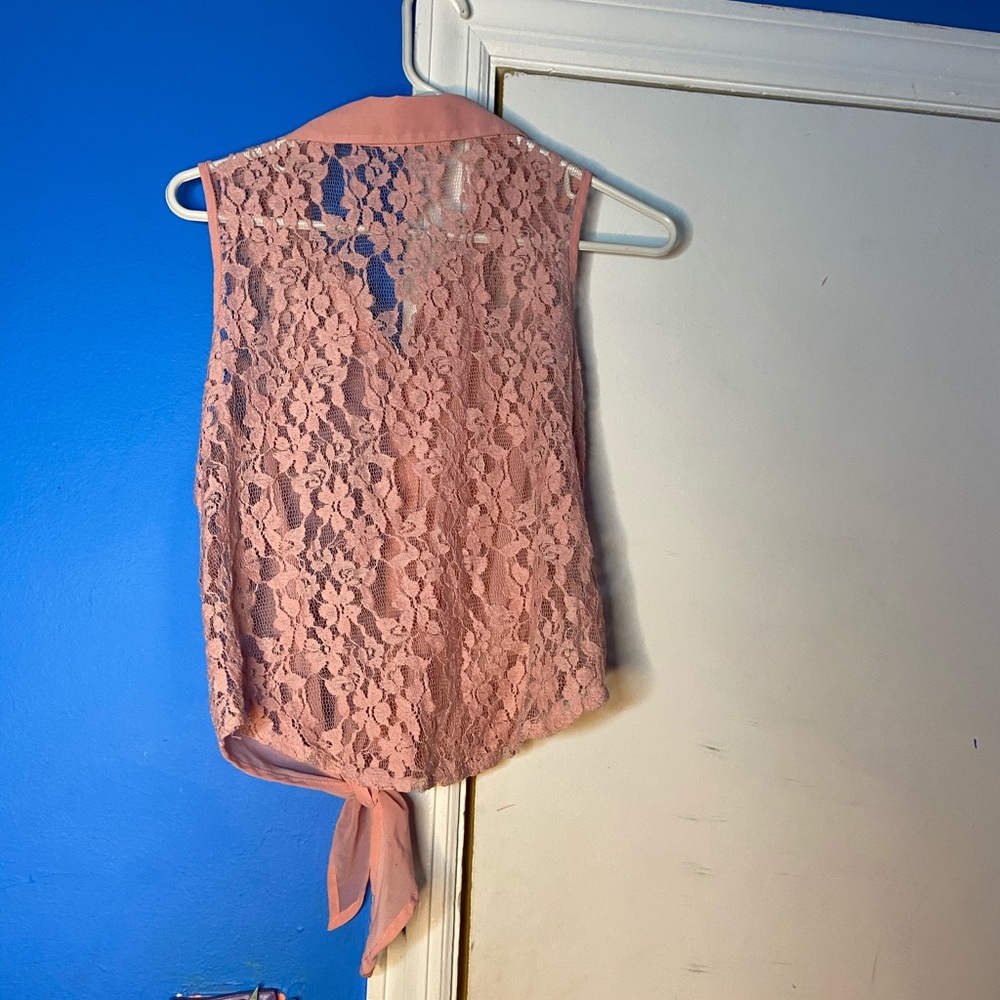 Sheer pink lace shirt